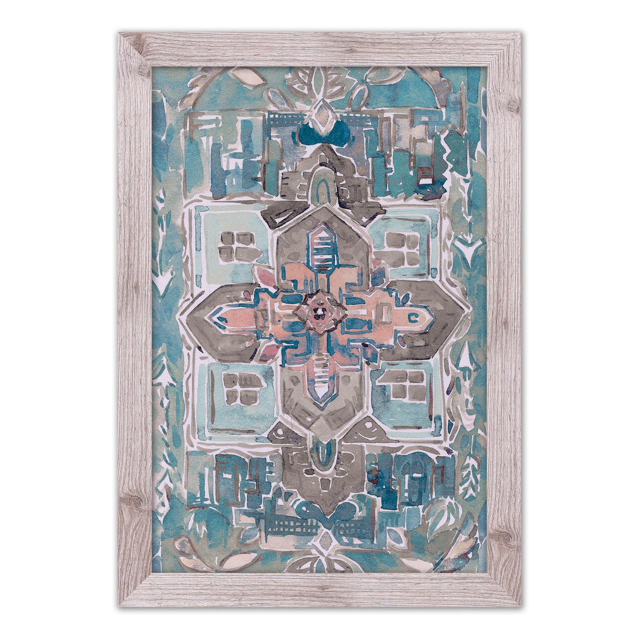 Blue Rug Pattern 20" x 30" Western White Framed Print